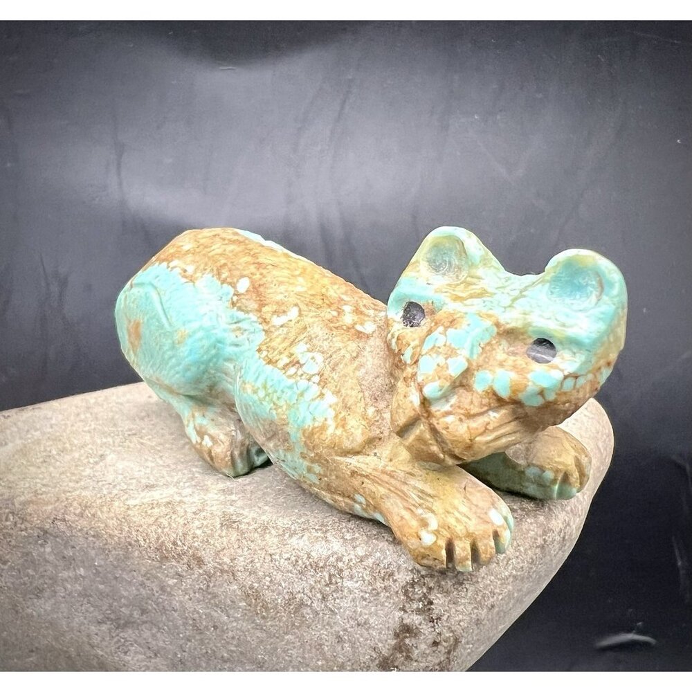 ZUNI FETISH Carved Turquoise Mountain Lion by Josh Mecale NATIVE AMERICAN - Picture 3 of 10